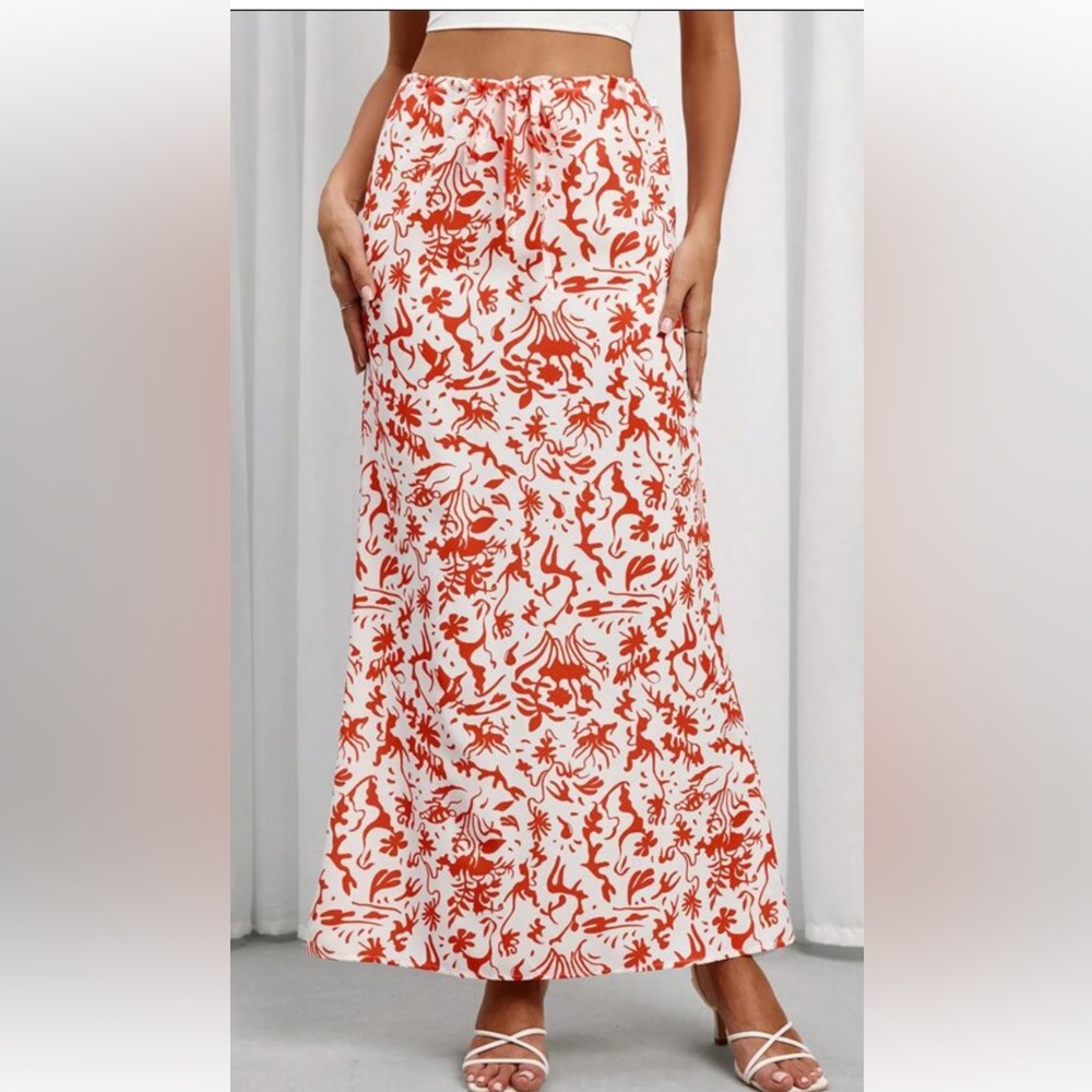 NWOT Orange and white high waisted skirt